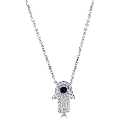 14K Gold Sapphire Hamsa Necklace