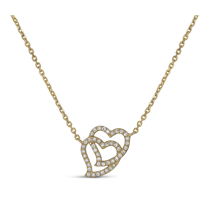 14K Gold Double Heart Necklace
