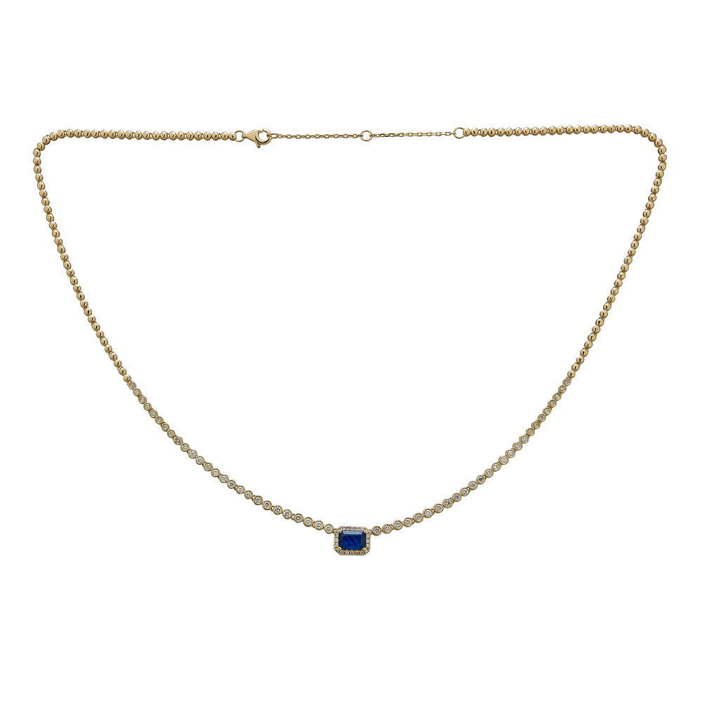 14K Yellow Gold Emerald Cut Sapphire &amp; Diamond Necklace