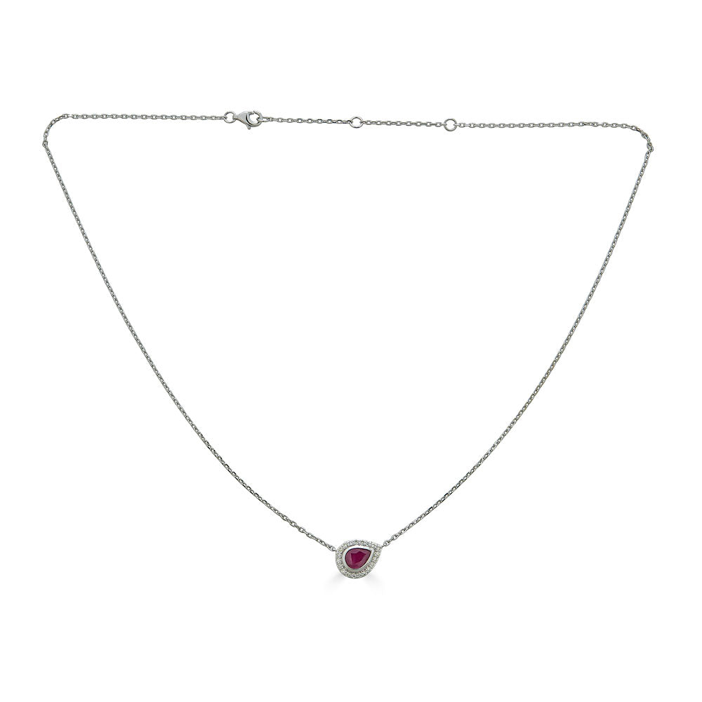 Ruby with Diamond Halo Necklace