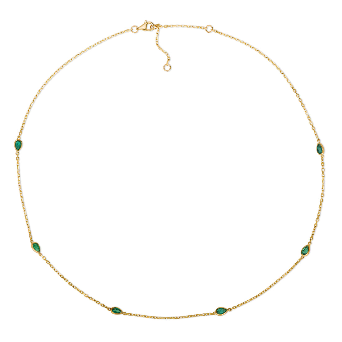 14K Gold Emerald Pear Station Necklace