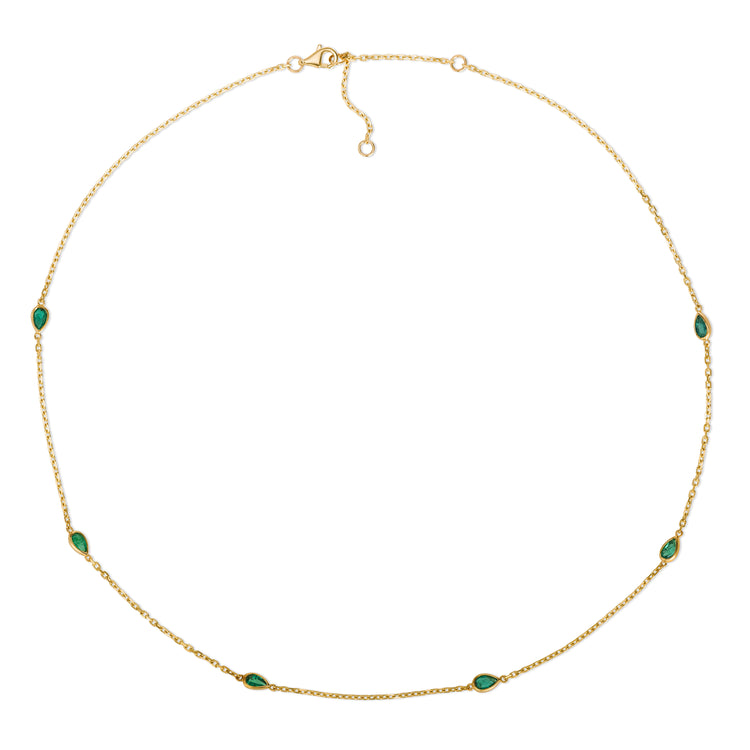 14K Gold Emerald Pear Station Necklace