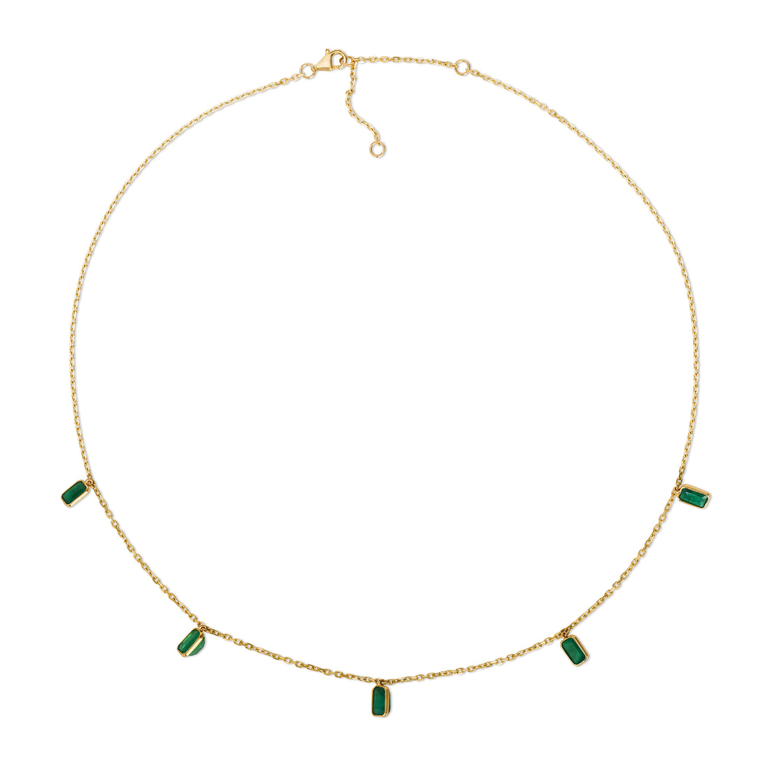 14K Gold Emerald Cut Station Necklace