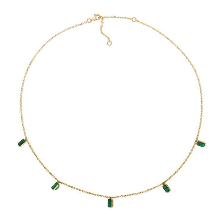 14K Gold Emerald Cut Station Necklace