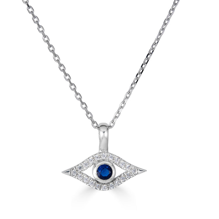 14K Gold Sapphire Evil Eye Necklace
