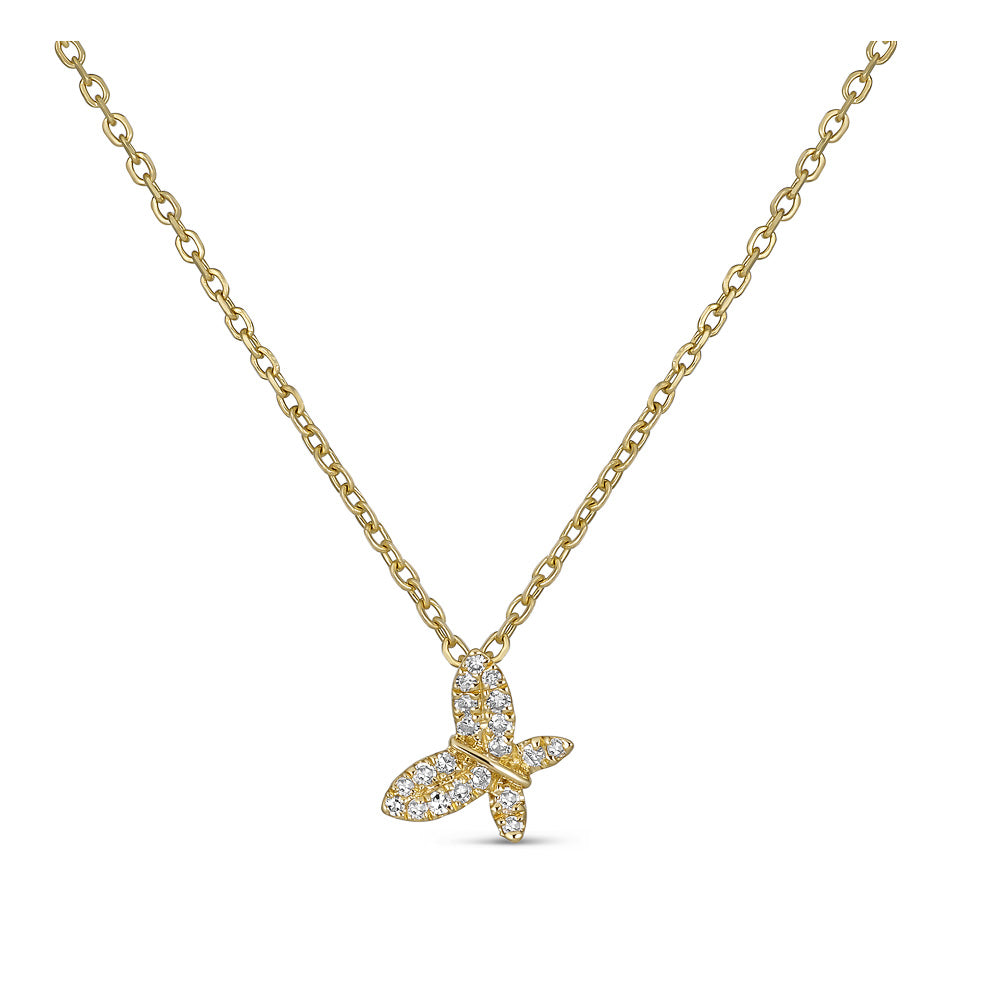 14K Pavé Diamond Butterfly Necklace - Yellow Gold