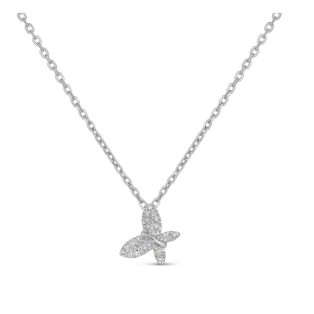 14K Pavé Diamond Butterfly Necklace - White Gold