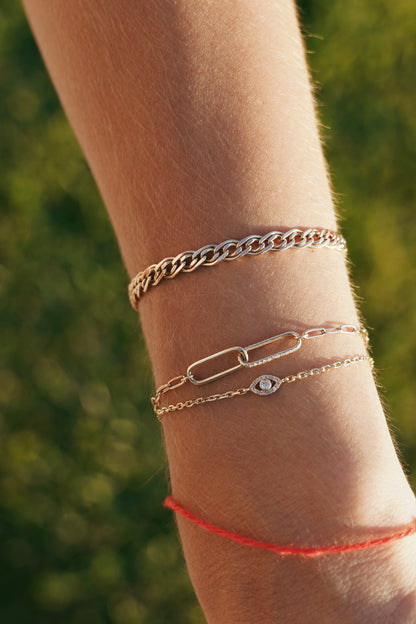 14K Gold Diamond Link Paper Clip Bracelet