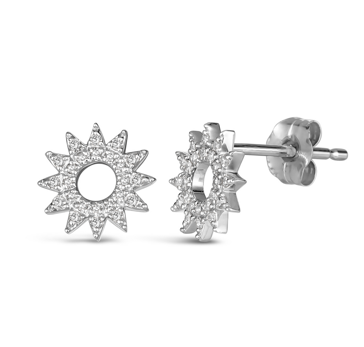 14K Diamond Sun Stud Earrings