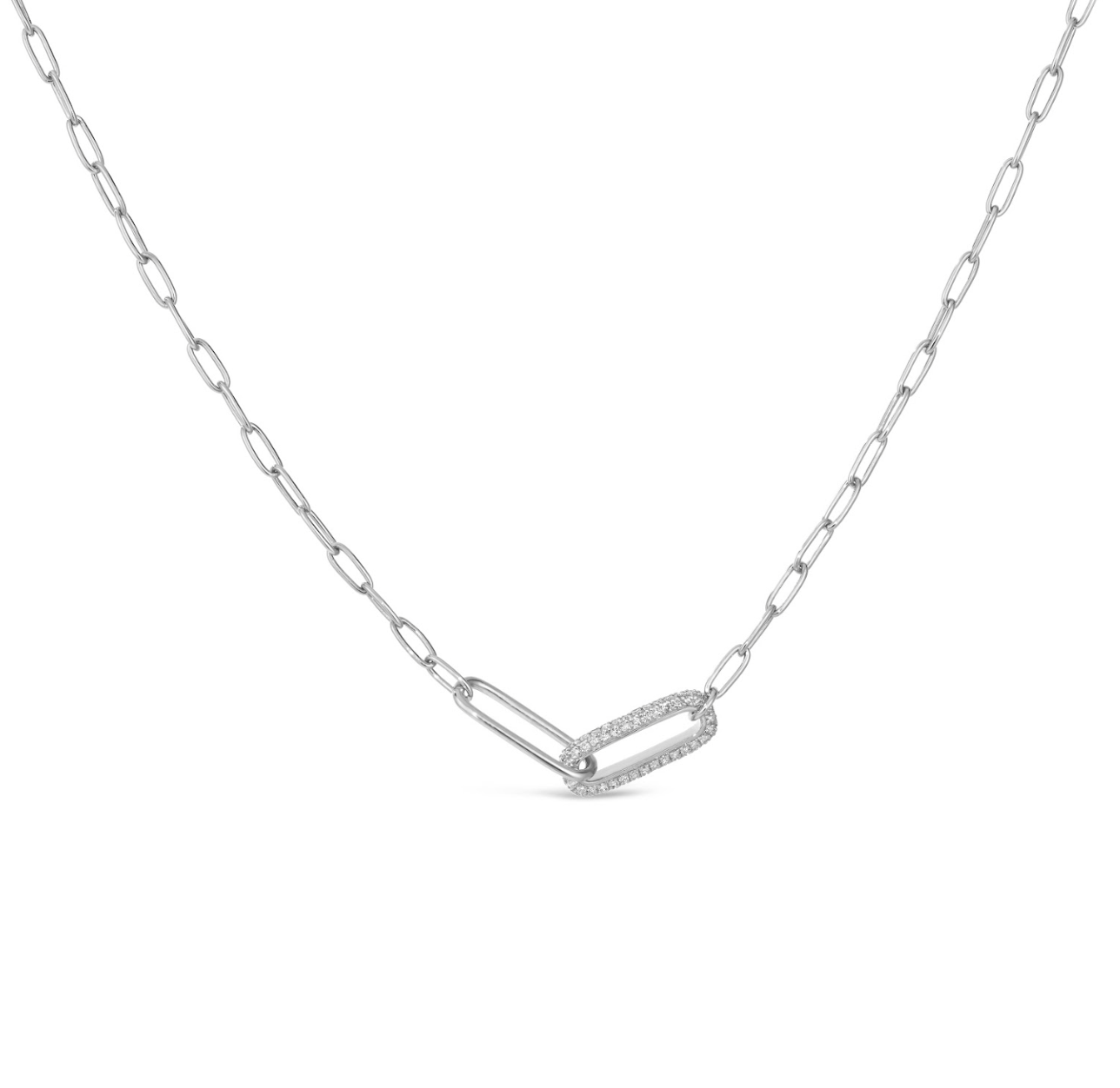 14K Paper Clip Diamond Link Necklace - 18 Inches