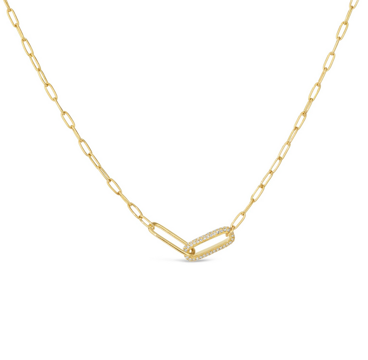 14K Paper Clip Diamond Link Necklace