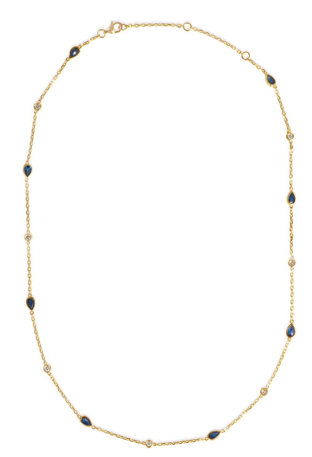 14K Yellow Gold Sapphire &amp; Diamond Station Necklace