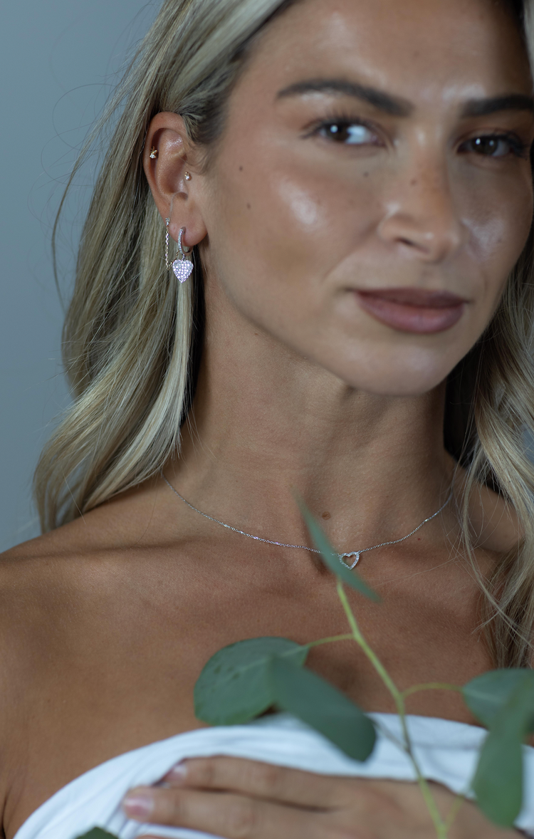 14K Diamond Heart Huggies