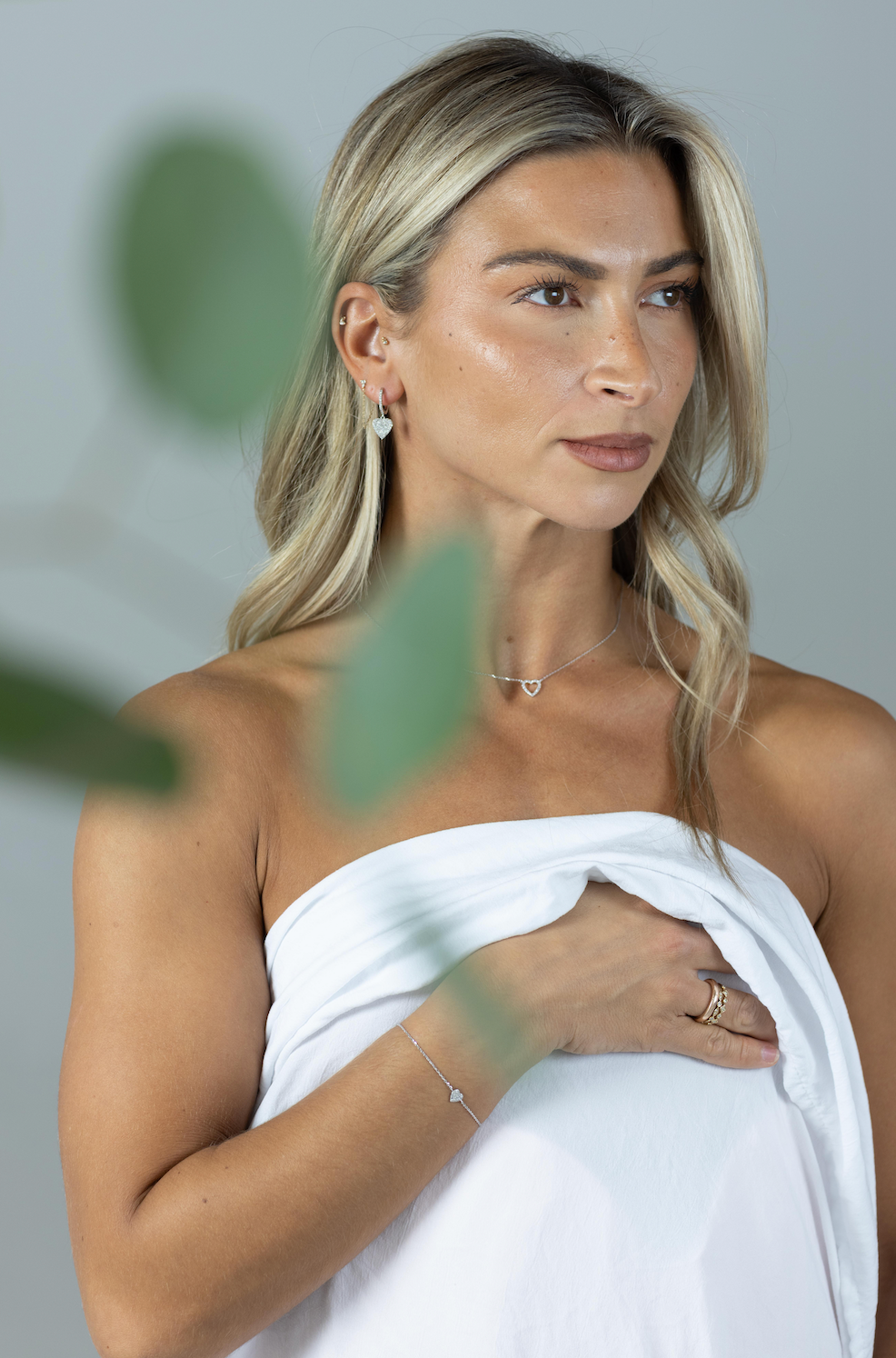 14K Diamond Heart Huggies