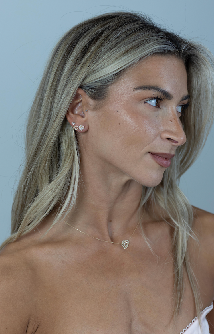 14K Diamond Curved Heart Studs