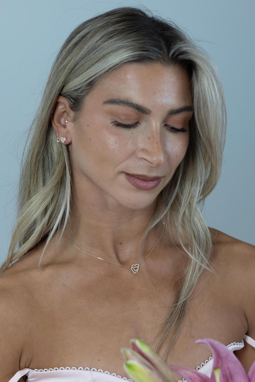 14K Diamond Curved Heart Studs