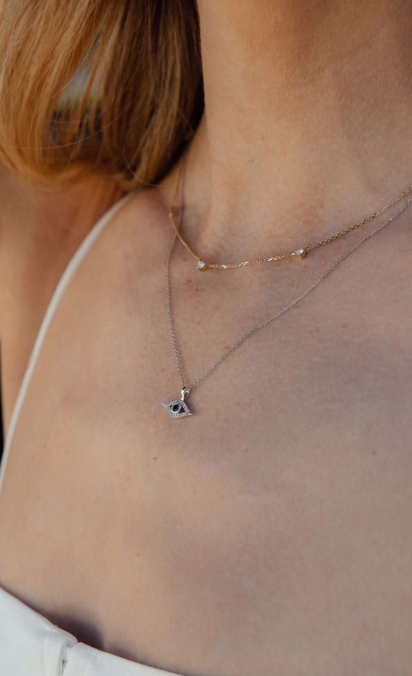 14K Gold Sapphire Evil Eye Necklace