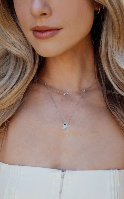 14K Gold Sapphire Hamsa Necklace