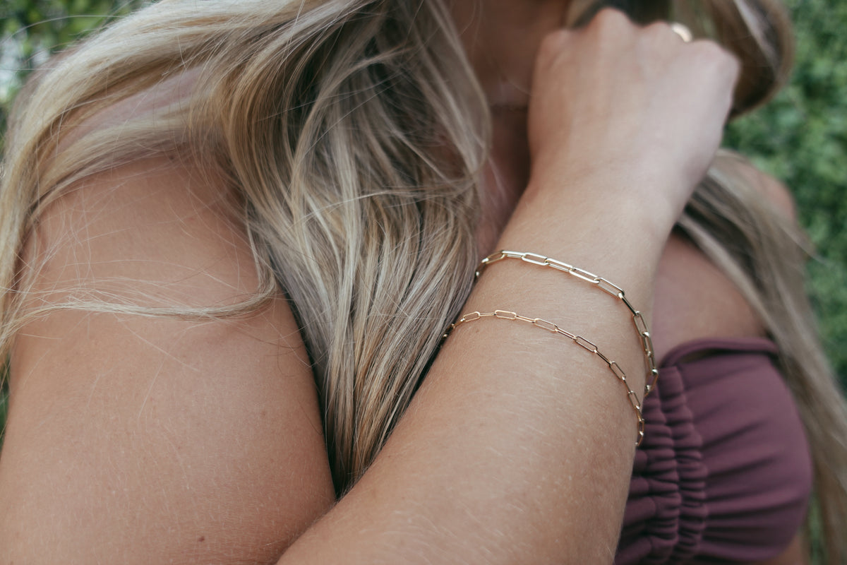 14K Gold Paper Clip Bracelet