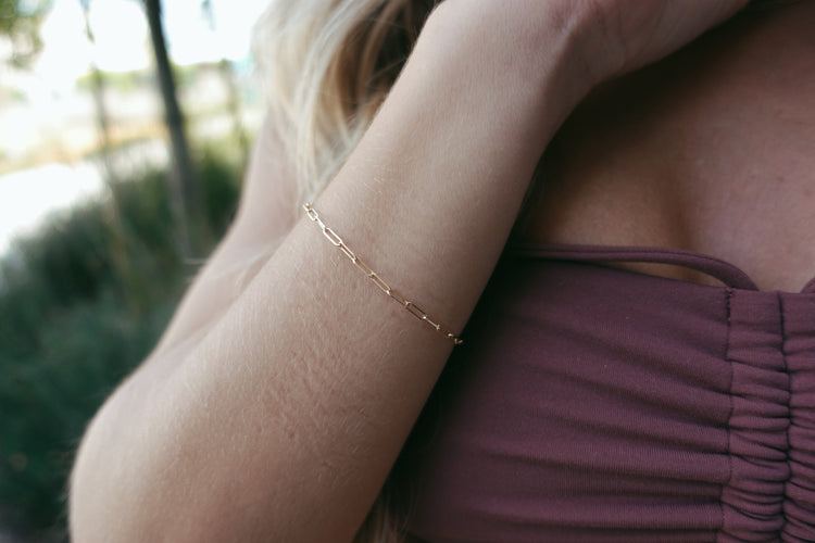 14K Gold Paper Clip Bracelet