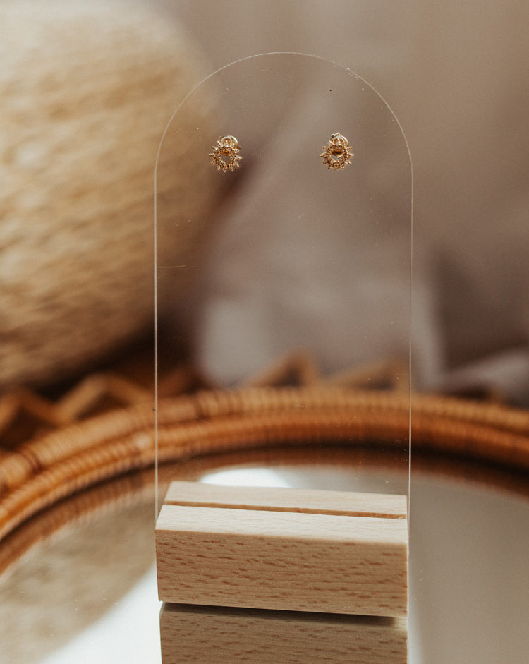 14K Diamond Sun Stud Earrings