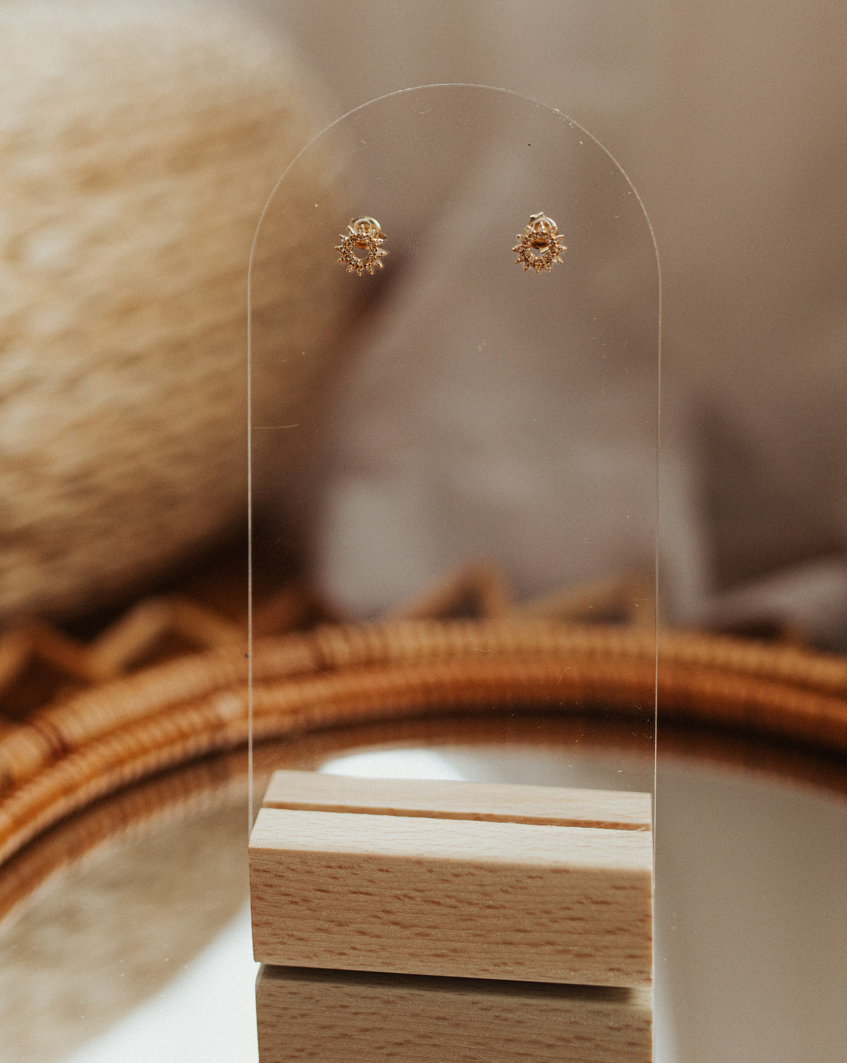 14K Diamond Sun Stud Earrings